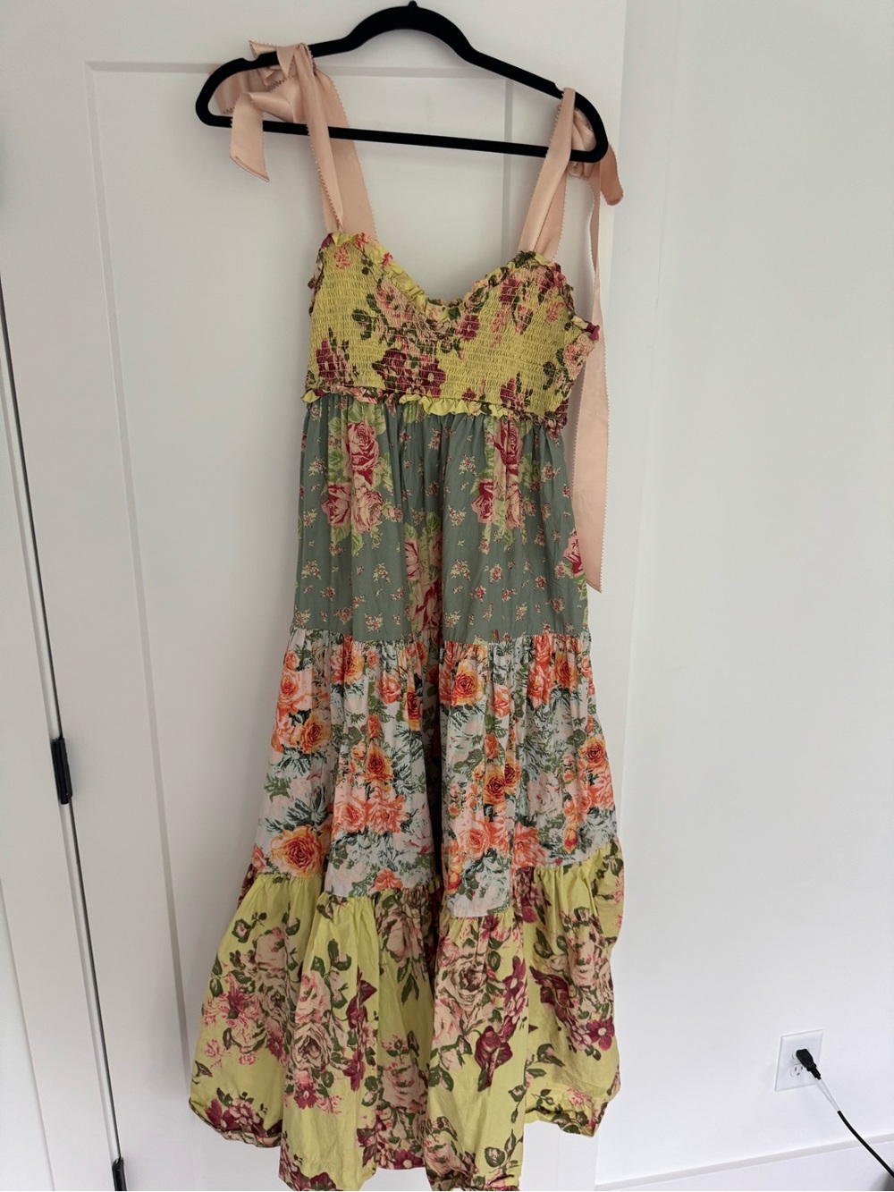 Free People Floral Tiered Maxi Dress in Sage, Lemon & Blush - Picture 3 of 3
